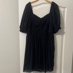 Abercrombie & Fitch XL Tall Black Puff Sleeve Mini Dress with Pleated Bodice